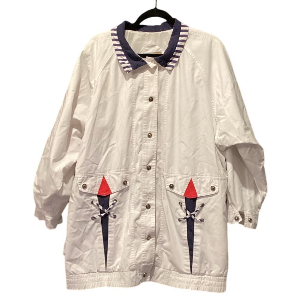 Vintage Current Seen White Gold Button Jacket Nautical windbreaker Bomber 1X